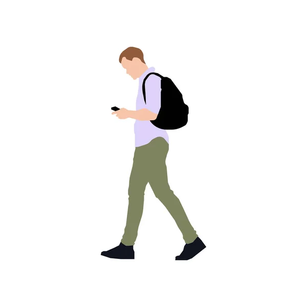 Ilustración Silueta Hombre Caminante Vista Lateral — Vector de stock