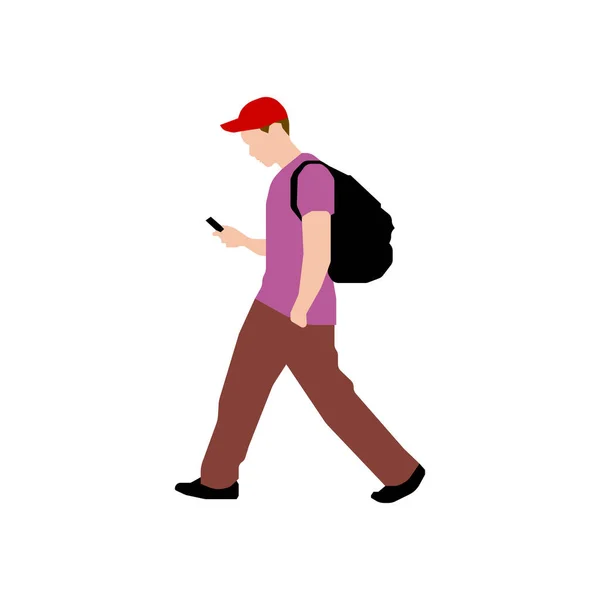 Ilustración Silueta Hombre Caminante Vista Lateral — Vector de stock