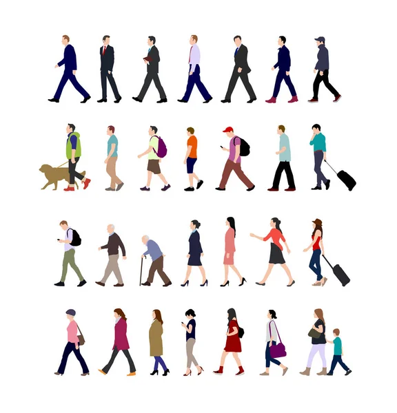 Walking Person Male Female Business Person Sihouette Illustration Collection Side — Stockvektor