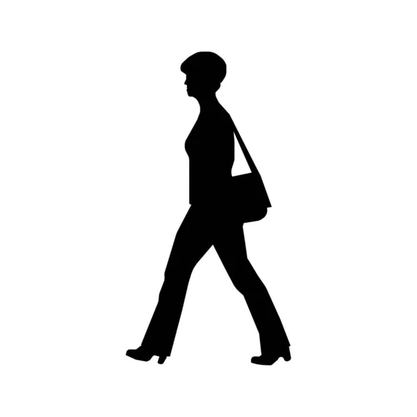Chodzenie Kobieta Osoba Sihouette Ilustracja Widok Boku — Wektor stockowy