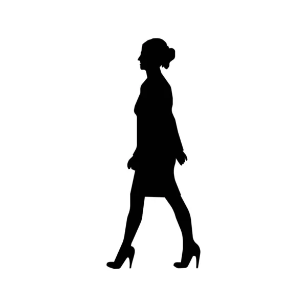 Walking Female Business Person Sihouette Illustration Side View — 스톡 벡터