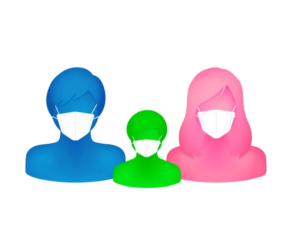 戴口罩的无脸人士 家长及子女 — 图库矢量图片