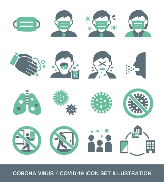 Corona Virus Covid Related Vector Icon Tones Color Illustration Set — Stockvektor