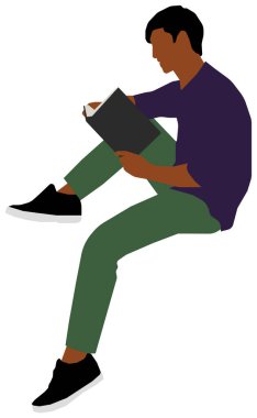 Oturan erkek düz vektör çizimi (Siyah insanlar)