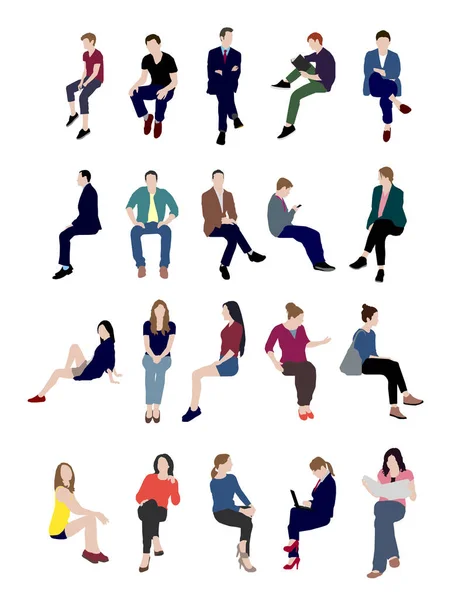 Sentado Personas Plana Vector Ilustración Conjunto — Archivo Imágenes Vectoriales