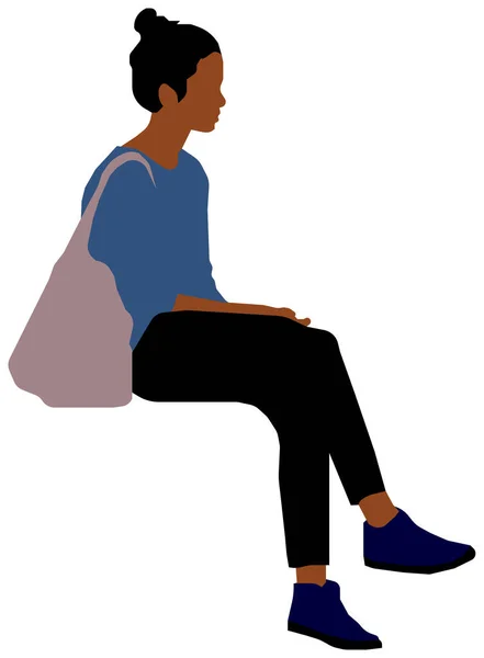 Sedící Žena Osoba Ploché Vektorové Ilustrace Černoši — Stockový vektor