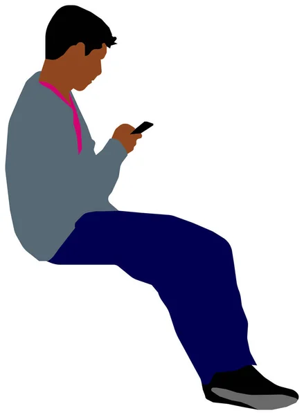 Hombre Sentado Persona Plana Vector Ilustración Gente Negra — Vector de stock