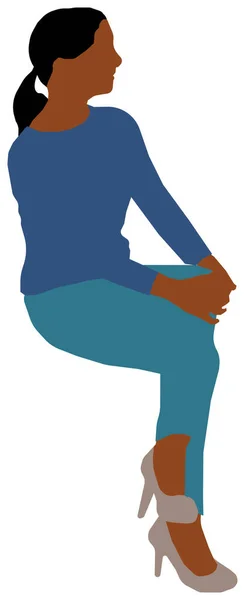 Illustration Vectorielle Plate Personne Assise Féminine Noirs — Image vectorielle