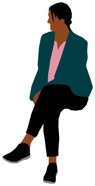 Persona Sentada Plana Vector Ilustración Gente Negra — Archivo Imágenes Vectoriales