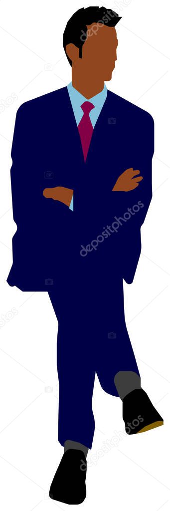Sitting male business person flat vector illustration (Black people)