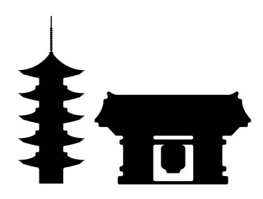 Tokyo tarihi yapı / mimari illüstrasyon (Asakusa tapınağı) 