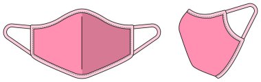 Tıbbi yüz maskesi vektör şablonu çizimi (boru / 2 ton tipi)
