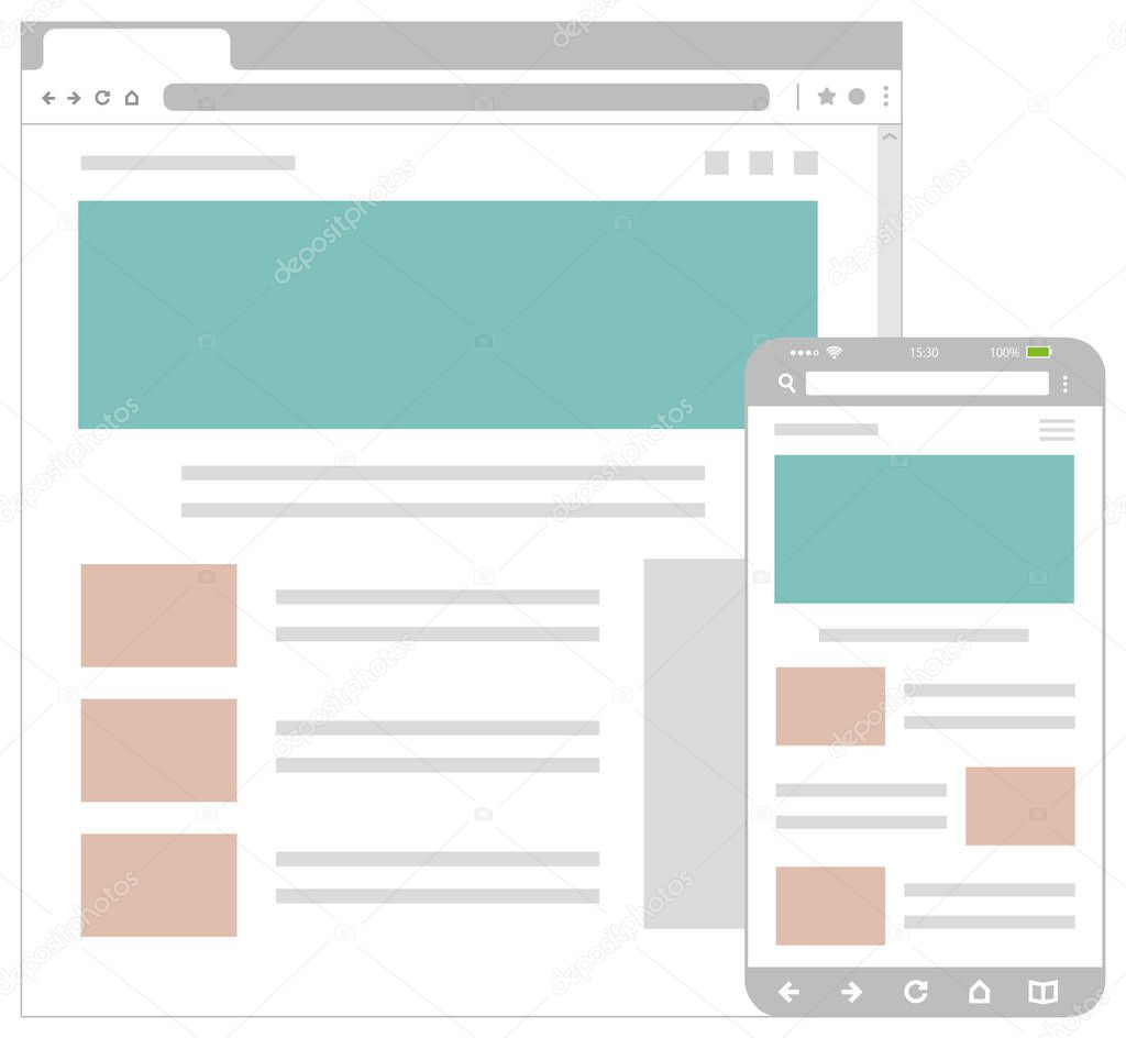 Web pages wireframe layout illustration / Web design template for PC browser , smartphone.