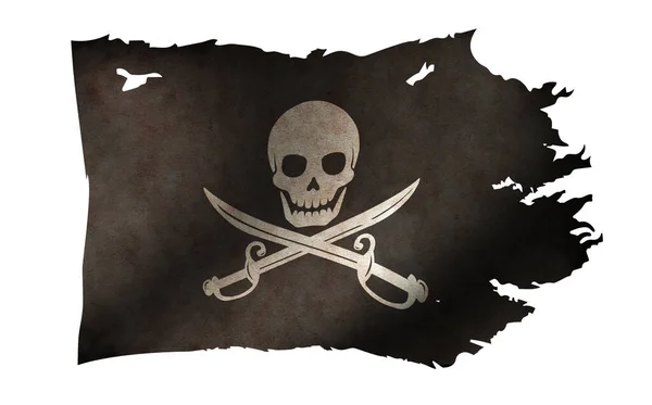 Vuile Gescheurde Piraten Vlag Illustratie Schedel Botten — Stockfoto