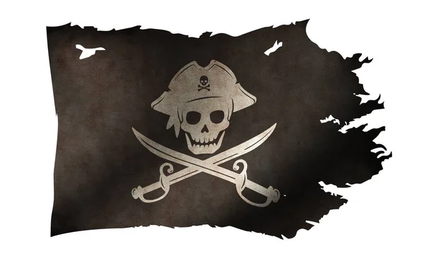 Vuile Gescheurde Piraten Vlag Illustratie Schedel Botten — Stockfoto