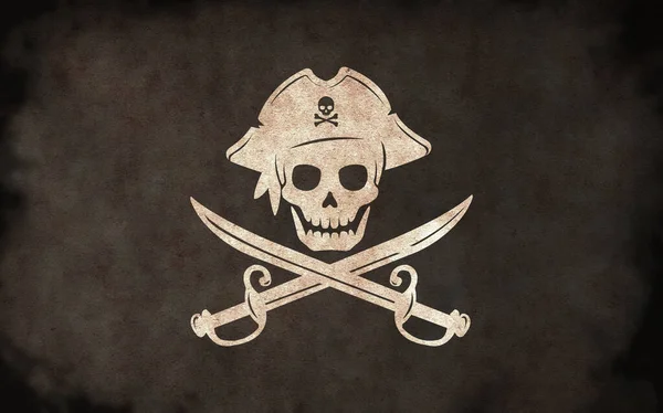 Schmutzige Piratenflagge Totenkopf Und Knochen — Stockfoto