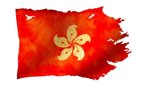 Vuil Gescheurd Land Vlag Illustratie Hong Kong — Stockfoto