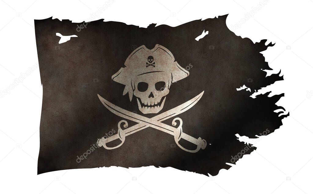 Dirty and torn pirates flag illustration / skull and bones