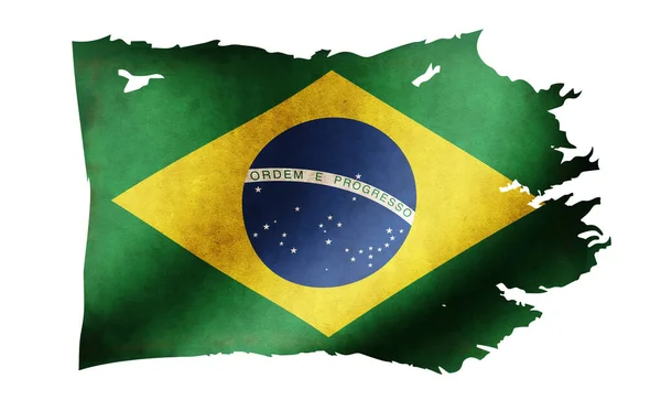 Ilustração Suja Rasgada Bandeira País Brasil — Fotografia de Stock
