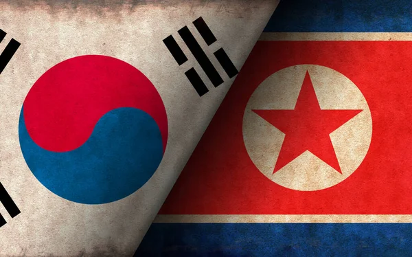 Illustration Grunge Flagge Südkorea Gegen Nordkorea Politischer Oder Wirtschaftlicher Konflikt — Stockfoto
