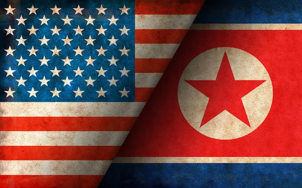 Illustration Grunge Flagge Usa Nordkorea Politischer Oder Wirtschaftlicher Konflikt Rivale — Stockfoto