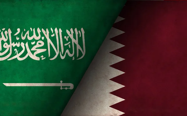 Grunge Land Flagga Illustration Saudiarabien Qatar Politisk Eller Ekonomisk Konflikt — Stockfoto