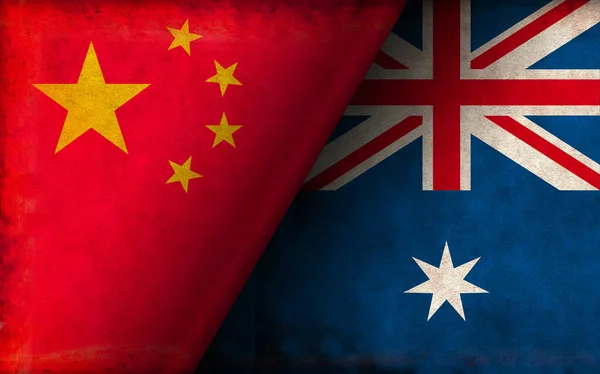 Ілюстрація Прапора Країни Гранж Китай Проти Австралії Політичний Або Економічний — стокове фото