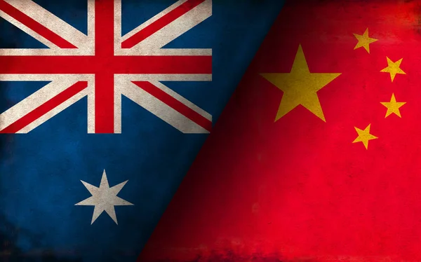 Ілюстрація Прапора Країни Гранж Китай Проти Австралії Політичний Або Економічний — стокове фото