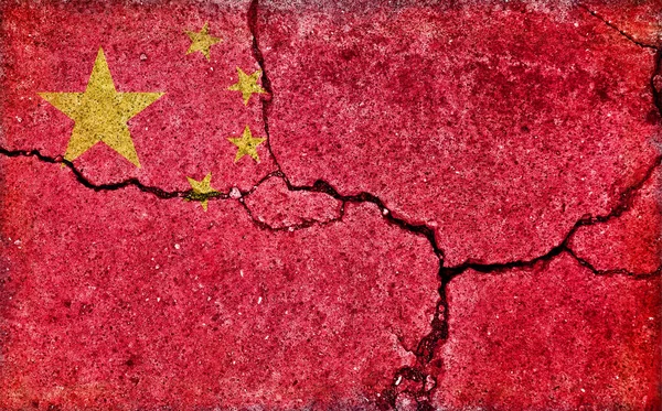 Grunge Ülke Bayrağı Çizimi Çatlamış Beton Arka Plan Çin — Stok fotoğraf