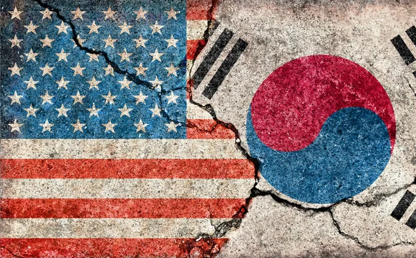 Grunge Country Flag Illustration Cracked Concrete Background Usa South Korea — Fotografia de Stock