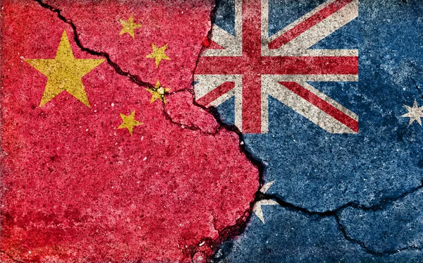 Ілюстрація Прапора Країни Гранж Зламаний Бетон Китай Проти Австралії Політичний — стокове фото