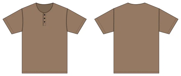 Shirt Κοντό Μανίκι Henry Λαιμό Πρότυπο Διανυσματική Απεικόνιση Καφέ Μπεζ — Διανυσματικό Αρχείο