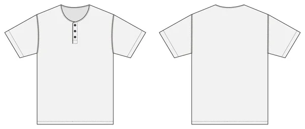 Camisa Manga Corta Cuello Henry Plantilla Vector Ilustración Blanco — Vector de stock