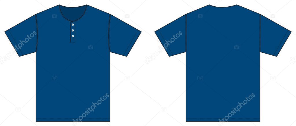 Short-sleeve shirt (Henry neck) template vector illustration / blue
