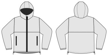 Ön geçirmez kapüşonlu ceket (parka) vektör çizimi / beyaz
