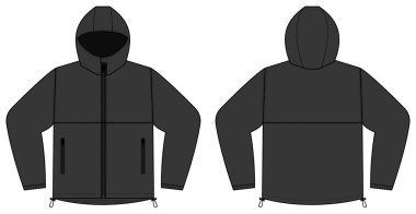 Ön geçirmez kapüşonlu ceket (parka) vektör çizimi / siyah