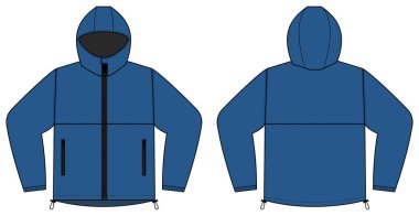Rüzgara dayanıklı kapüşonlu ceket (parka) vektör çizimi / mavi