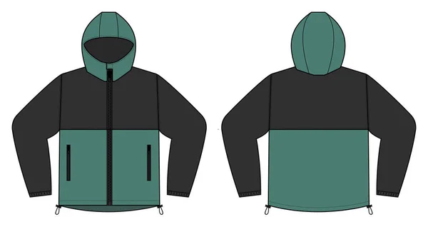 Vindtät Huva Jacka Parka Vektor Illustration Svart Grön — Stock vektor