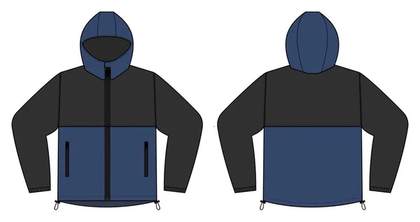 Windproof Hooded Jacket Parka Vector Illustration Black Blue — Stock Vector