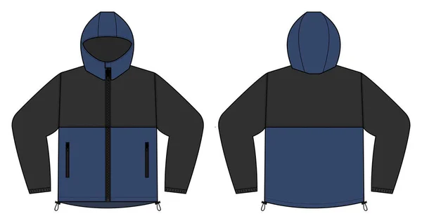 Giacca Con Cappuccio Antivento Parka Illustrazione Vettoriale Nero Blu — Vettoriale Stock