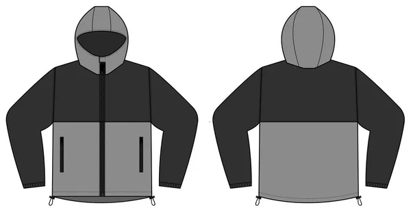Windproof Hooded Jacket Parka Vector Illustration Black Gray — Stock Vector