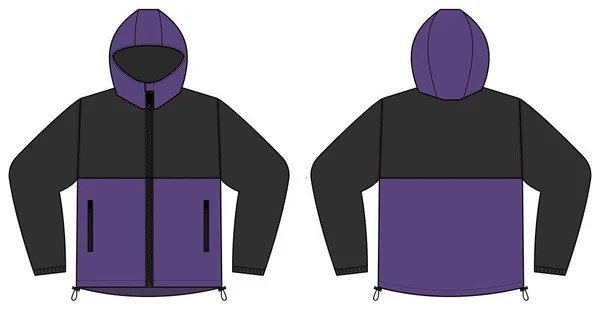 Вітрозахисна Капюшоном Куртка Парка Векторні Ілюстрації Чорно Фіолетовий — стоковий вектор