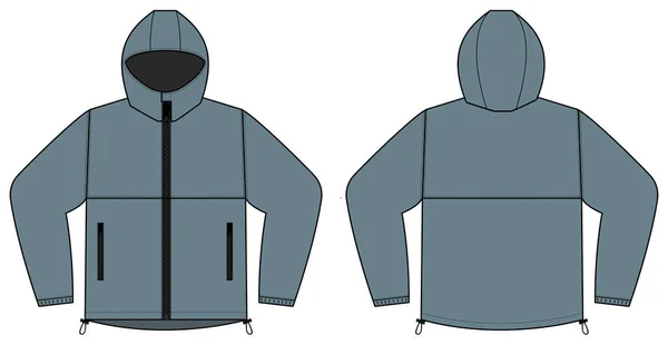 Giacca Antivento Con Cappuccio Parka Vettoriale Illustrazione Grigio — Vettoriale Stock