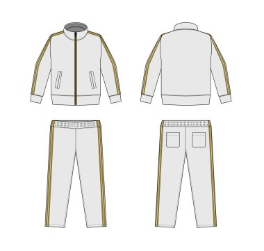 Günlük forma takımları (spor, antrenman vb.) vektör çizimi / beyaz ve altın