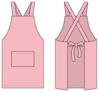 Önlük vektör şablonu çizimi (ön / arka) / pembe