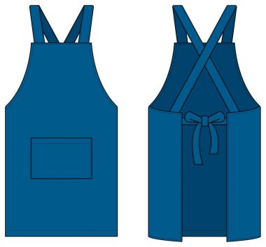 Önlük vektör şablonu çizimi (ön / arka) / mavi