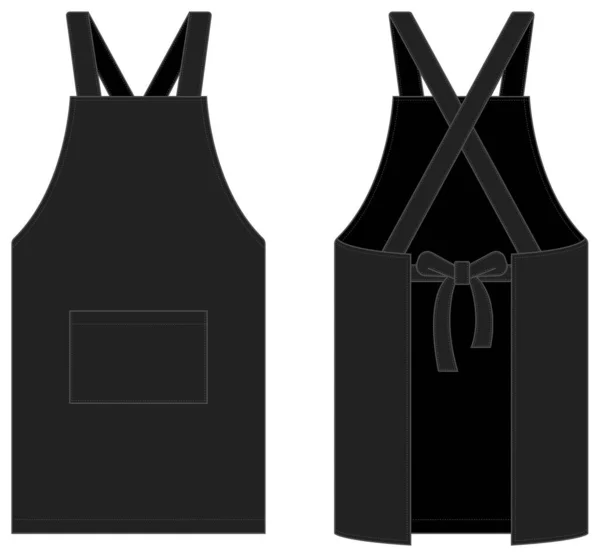 Apron Vector Template Illustration Front Back Black — 스톡 벡터