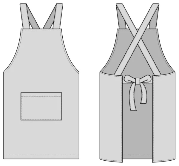 Apron Vector Template Illustration Front Back Gray — 스톡 벡터