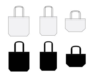 Taşıma çantası (ecobag, alışveriş çantası) şablon vektör çizimi (çeşitli tipler )