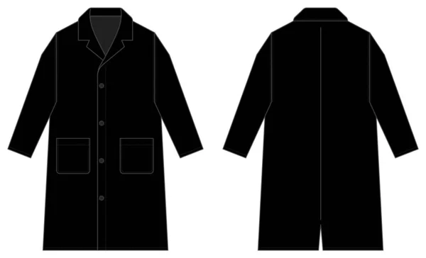 Cappotto Lungo Trench Modello Vettoriale Illustrazione Nero — Vettoriale Stock